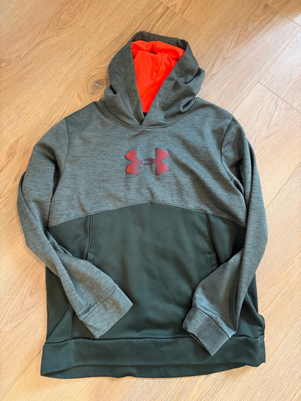Under Armour Men's Olive green Hoodie with orange Logo